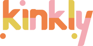The Kinkly logo, featuring the word "kinkily" in bold, stylized letters. The text is composed of three colors: orange, yellow, and pink. The "k" and "i" are primarily orange with yellow bases, the "n" and "k" in the middle are orange with pink accents, and the "l" and "y" are pink with orange and yellow highlights. Small circular dots in orange and yellow are placed above the "i" and below the "y,"